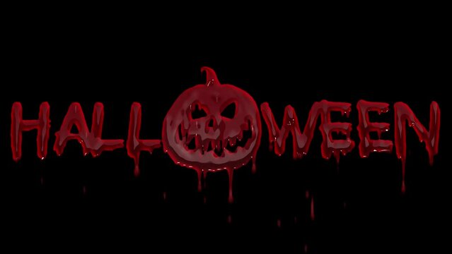 Halloween bleeding text with traditional scary pumpkin in center, creative intro message on transparent layer with alpha png