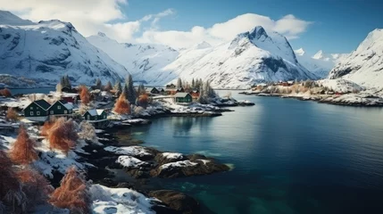 Fotobehang Fishing village in Lofoten islands, Norway. Beautiful winter landscape. © AS Photo Family