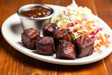 bbq burnt ends paired with a side of coleslaw