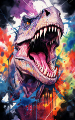 T-Rex Dinosaurier - mit bunten Wasserfarben