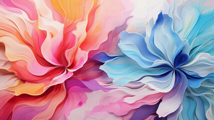 Fluid abstract expressionism, blooming flowers, Aesthetics colorful floral inspirational tenderness illustration, oil paint, Wall decoration photo, Generated AI.