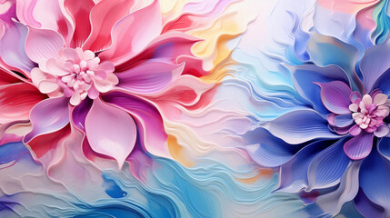 Obraz premium Fluid abstract expressionism, blooming flowers, Aesthetics colorful floral inspirational tenderness illustration, oil paint, Wall decoration photo, Generated AI.