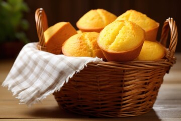 a basket of freshly baked cornbread muffins