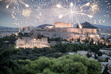 fireworks display over Athens happy new year