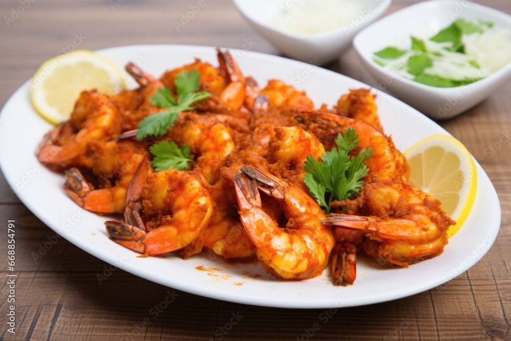 Canvas Prints bbq spiced shrimp served on a white porcelain plate