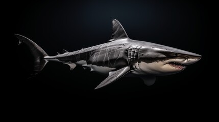 Fototapeta na wymiar Great White shark on dark background, minimalist, AI-generative