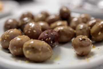 Spicy Olives on a Plate