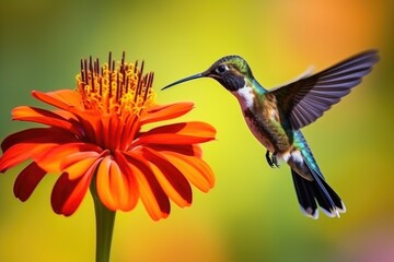 Fototapeta premium close-up of a hummingbird hovering near a bright flower