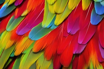 close-up of parrot feathers showing vibrant colors