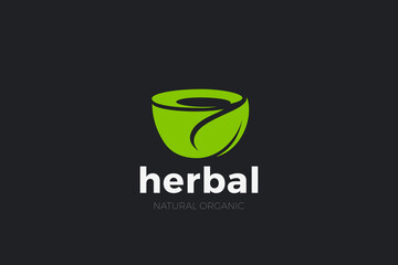 Tea Cup Leaves Logo Herbal Vector Design template. - 668856759