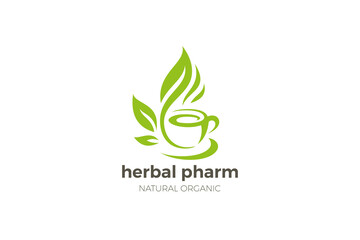 Tea Cup Leaves Logo Herbal Vector Design template. - 668856772