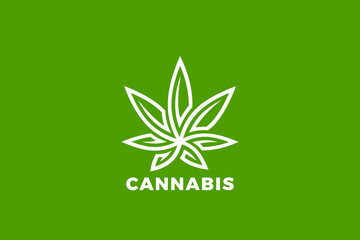 CBD Cannabis Leaves Logo Abstract Design Vector template Linear Outline style.