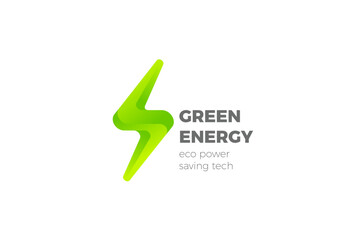 Green Energy Flash Lightning Bolt Logo Design Vector template. Power Battery Technology Logotype icon tech.