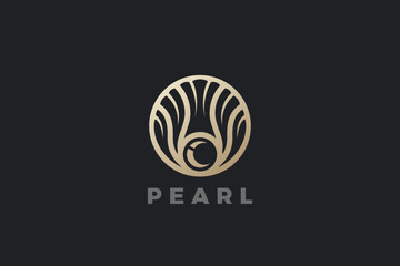 Golden Pearl Shell Logo Beauty SPA Luxury Jewelry Design Vector template.