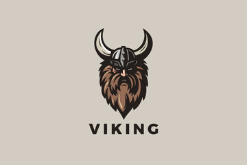 Viking Head Helmet Logo Warrior Design Vector Vintage style