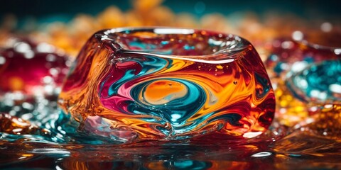 colorful ice melting