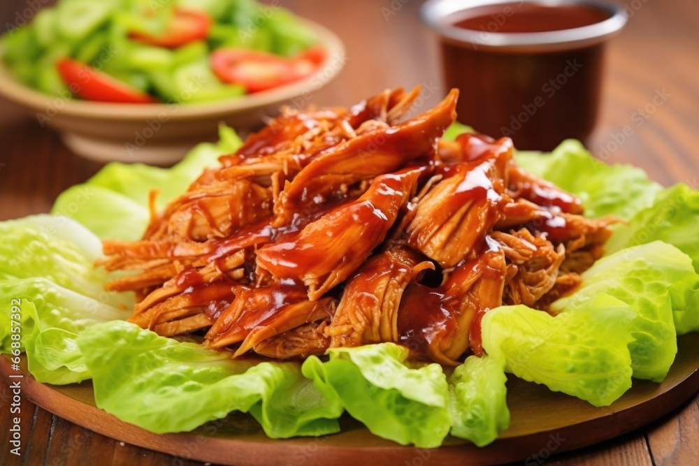 Wall mural bourbon bbq chicken on top of crisp lettuce