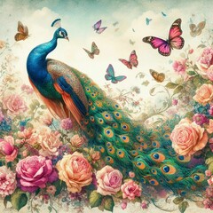 peacock with feathers. IA Generativa