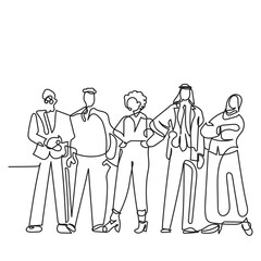 Continuous line art of group of corporate people. Business meeting and workshop. Executive people together. Official board meeting. Diverse business persons vector.