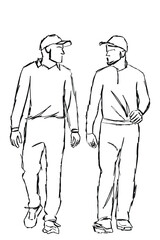 sketch of two men. sketch of two cricketers. Cricket elements
