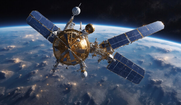 A digital information network spreading throughout the planet is created with the help of a space satellite. This network project includes 3D rendering for visual effects