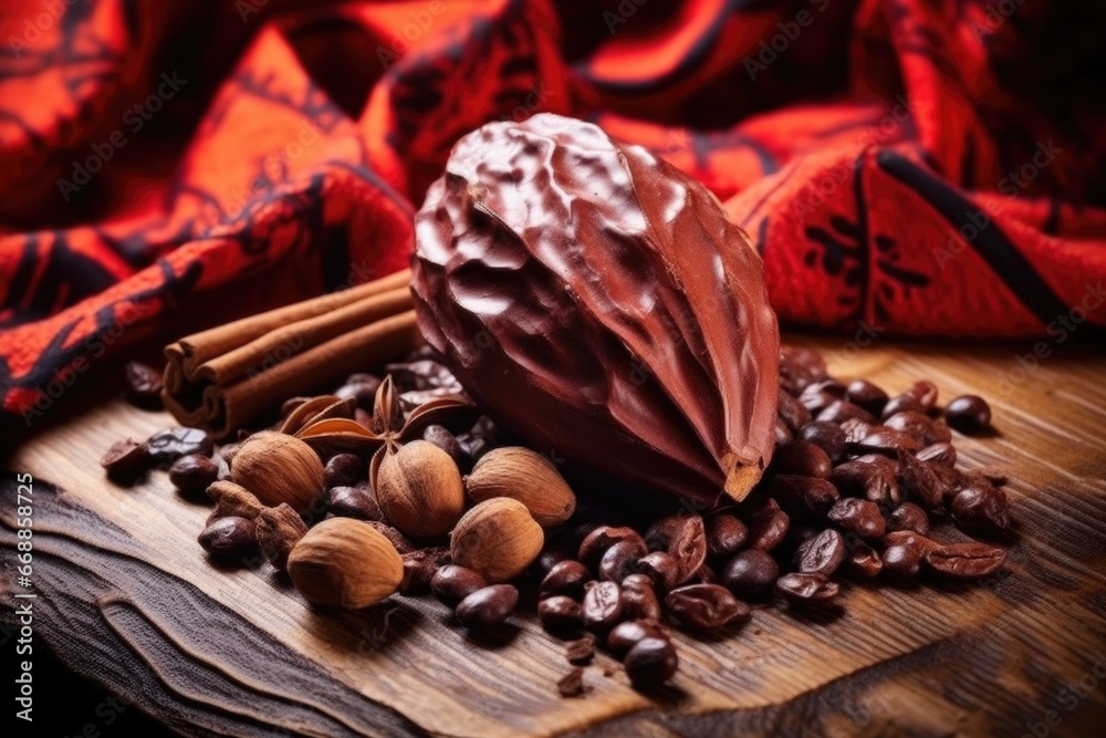 Wall mural close-up of a roasted cacao bean with a rich color