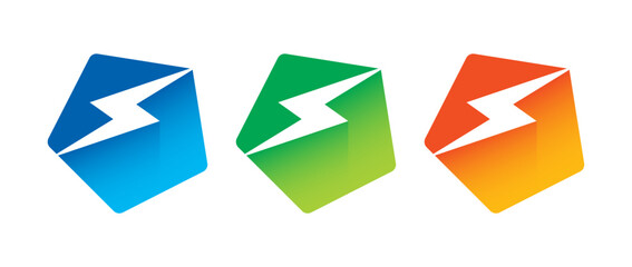 lightning symbol in pentagon. pentagon and lightning symbol logo. energy, power concept