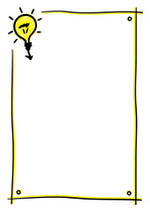 light bulb innovation concept on a4 page. hand drawn light bulb concept. scribble light bulb and note paper