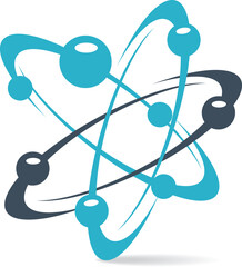 Atom logo design. Symbol of science research Atom logo Vector icon illustration. electrons rotate in orbits around atomic nucleus concept.