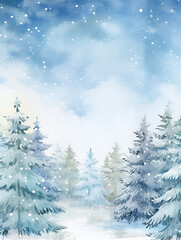 Obraz premium Watercolor illustration background with winter wonderland forest