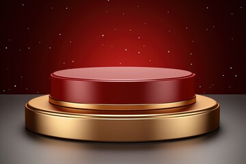 Red podium on a dark background, 3d rendering, AI Generated