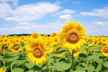 rows of blooming sunflowers in a field