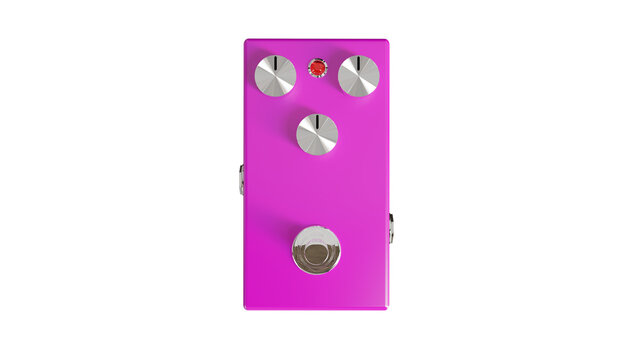 Pink empty pedal for electric guitar isolated on transparent and white background. Music concept. 3D render