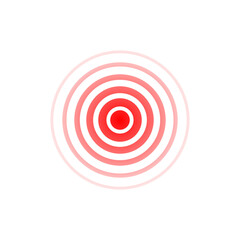 Circle wave. Sound icon. Red effect pulse isolated on white background. Signal radar. Pattern sonar. Vibration line design. Radial rays. Round ripple logo. Sonic waves. Vector illustration