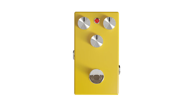 Yellow empty pedal for electric guitar isolated on transparent and white background. Music concept. 3D render