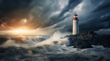 Tuinposter lighthouse on the shore of the sea © Artworld AI