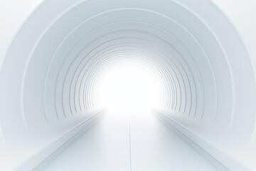 bright neon white round shaped long tunnel with light at the end.