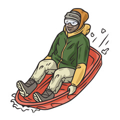 Person on snow tubing in winter mountains. Snow tubing vector. Winter fun