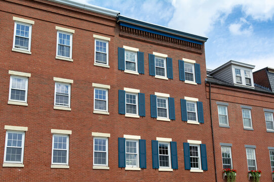 Red brick residential buildings in Boston Downtown, Massachusetts, USA