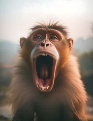 Wandcirkels plexiglas a monkey with wide open mouth © Kam