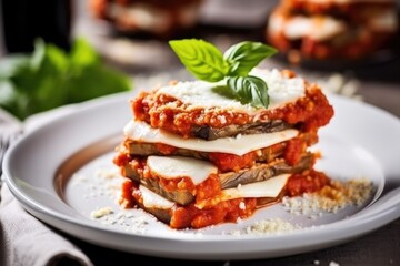 hand eggplant parmesan into pieces