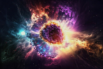 fantasy illustration of a colorful big bang of the universe - obrazy, fototapety, plakaty