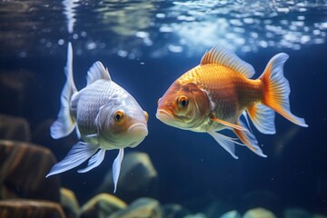 two fish swimming closely together in an aquarium