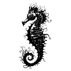 Seahorse Underwater Depth Abyss Spikes Fish Tattoo Print Stamp