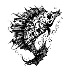 Fish Sea under Water Depth Manta Ray Tattoo Print Stamp