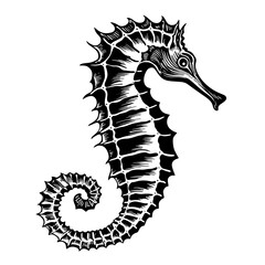 Seahorse Underwater Depth Abyss Spikes Fish Tattoo Print Stamp