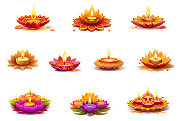 collection of separate beautiful colorful Diwali Diye lights for Diwali festival in vector for postcard