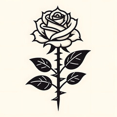 line art vector illustration of a rose with a long stem and thorns