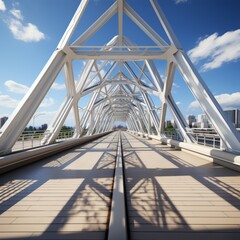 A bridge for pedestrians and cyclists, designed with a triangular truss system reminiscent of origami.