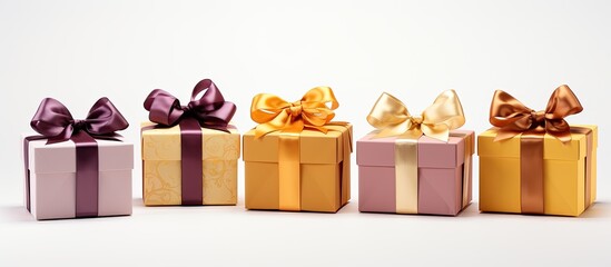 Gift boxes with bows and ribbons isolated on a white background